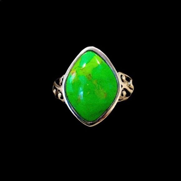BARSE Green Turquoise Sterling Silver Filigree Openwork Ring - Picture 4 of 16